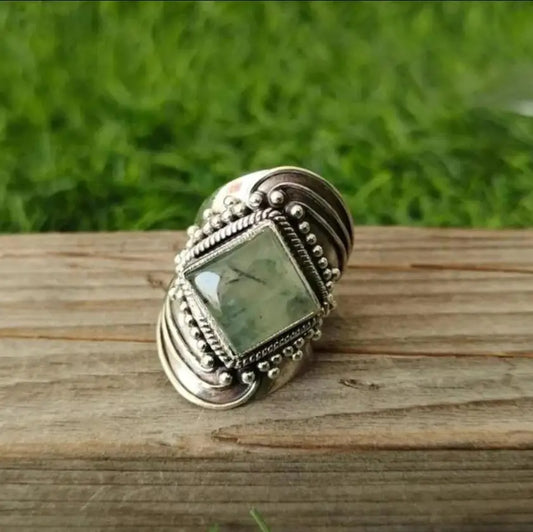 Antique Boho Tibetan Moonstone Statement Ring
