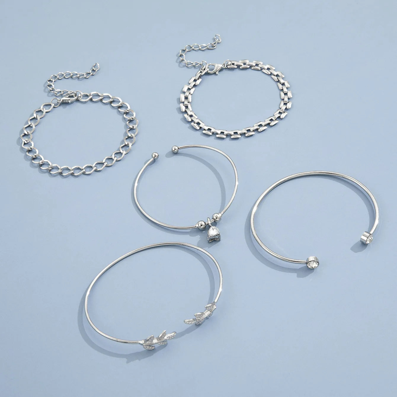 Silver Link Chain Bracelet Set