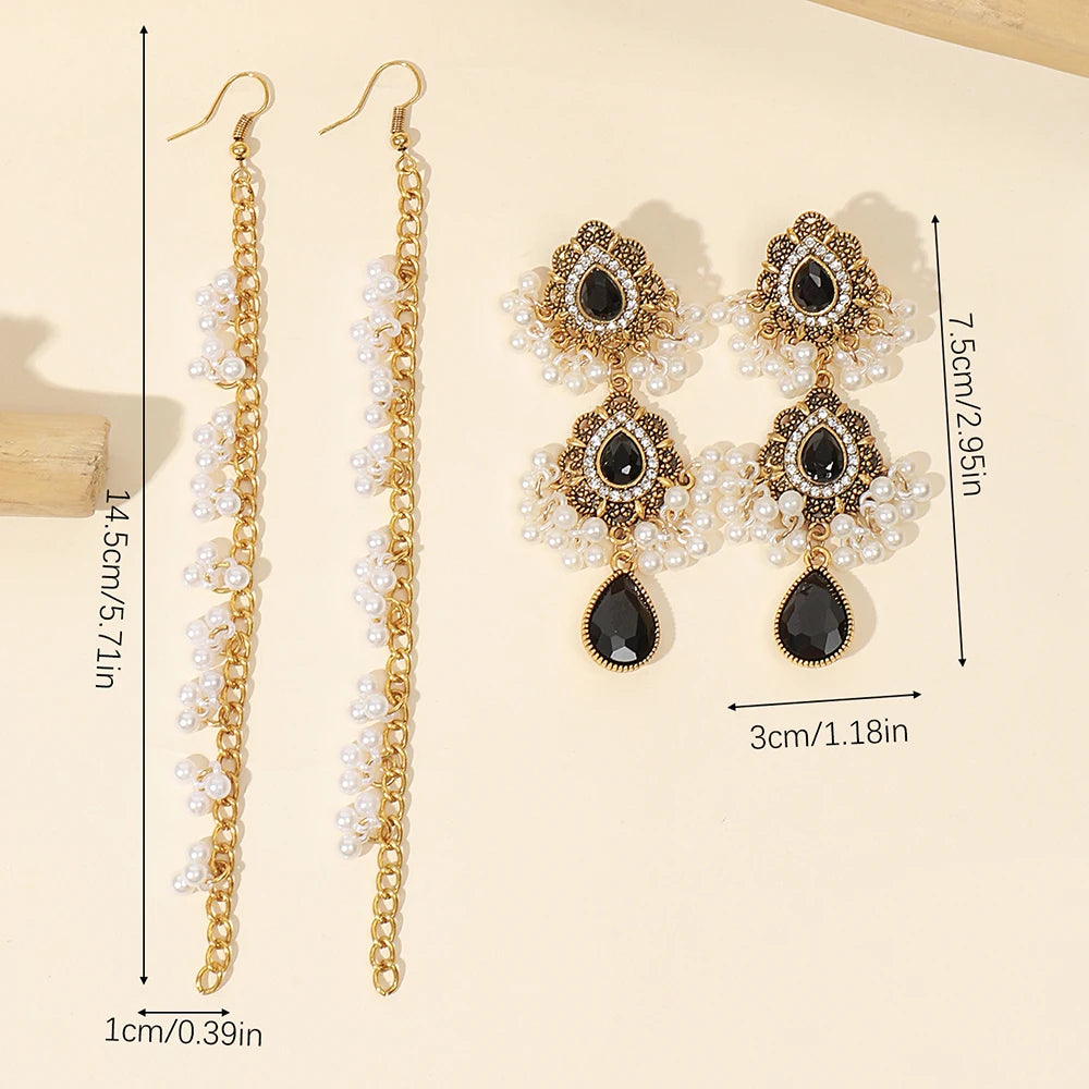 Flowers Pearl Crystal Water Drop Earrings Earrings Link Headdress