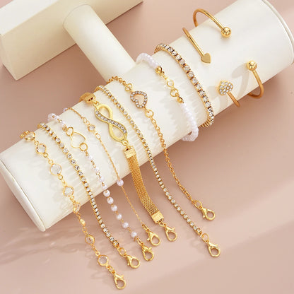 Vintage Gold Infinity & Pearl Stacking Bracelets