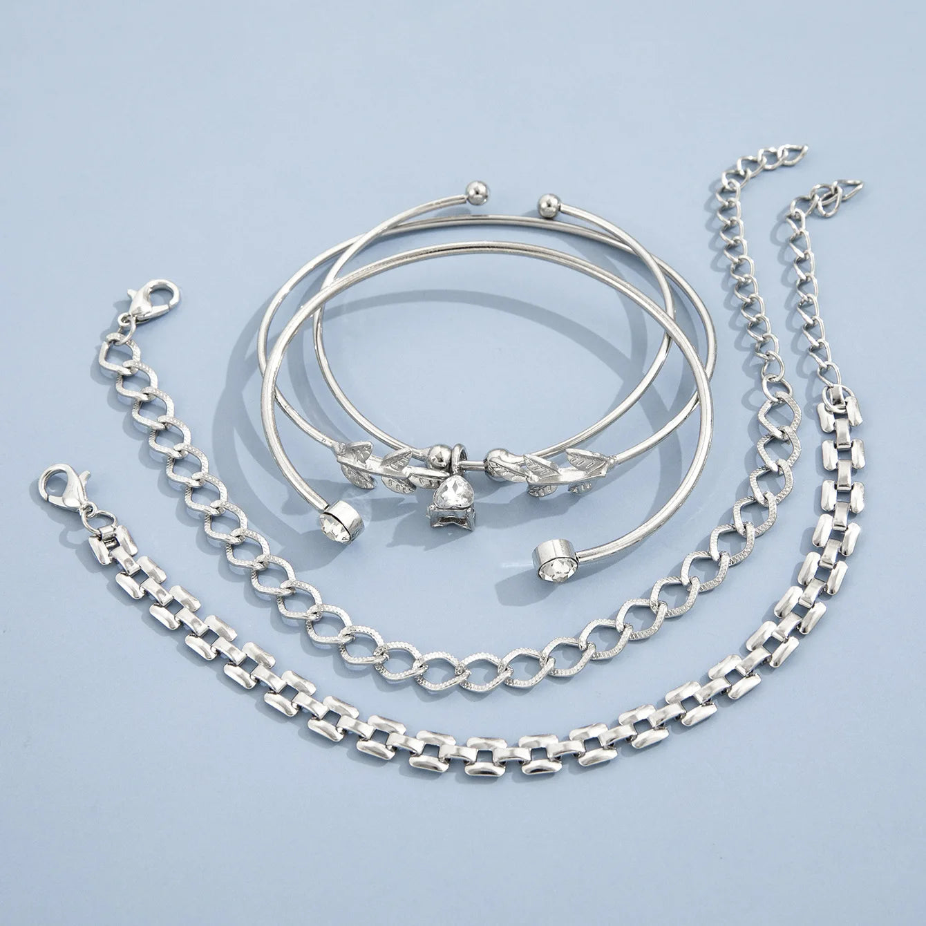 Silver Link Chain Bracelet Set