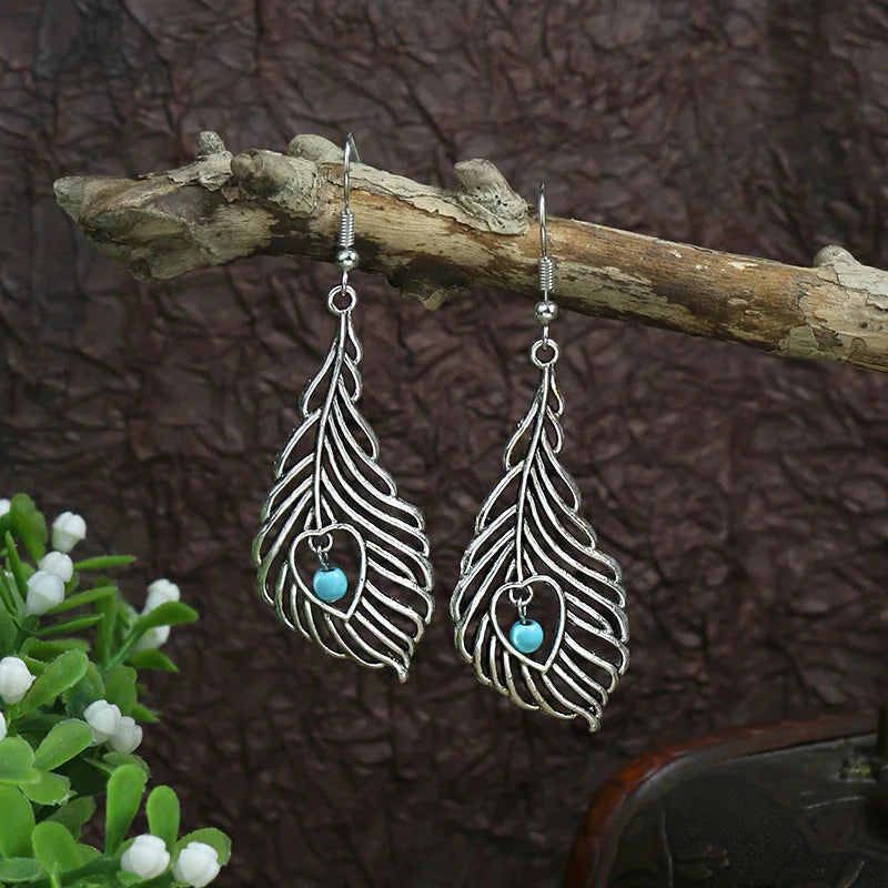 Blue Stone Tassel Dangle Earrings