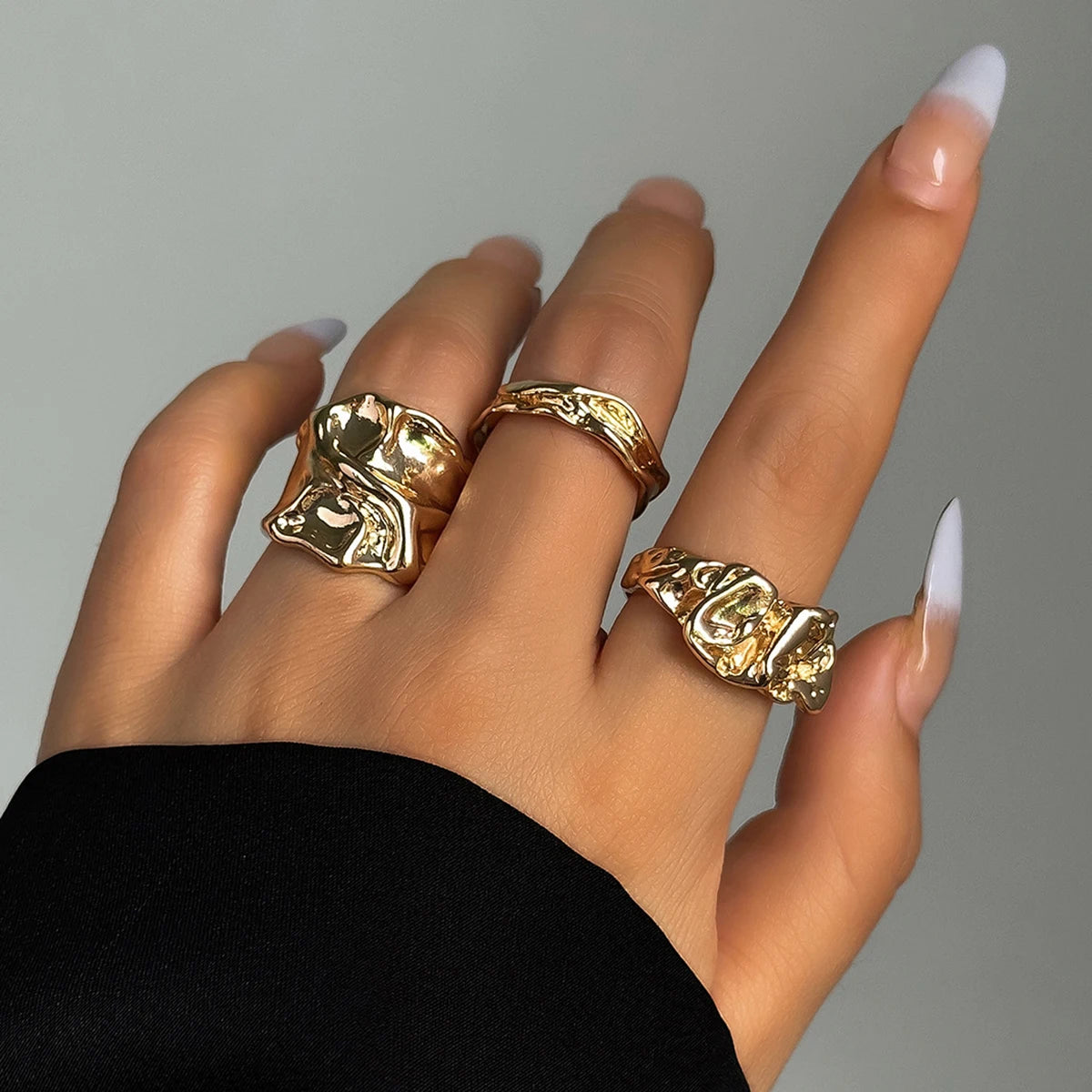 3 piece Vintage Punk Liquid Metal Ring