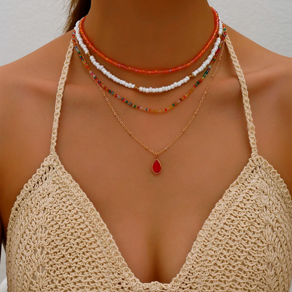 Crystal Beads Chain Tassels Necklaces