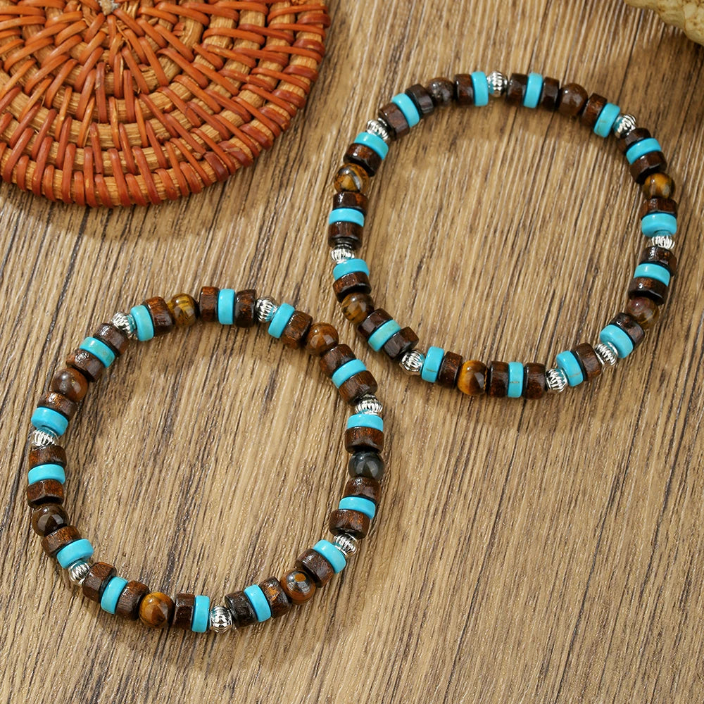 Handmade Pine Stone & Wood Bead Jewelry Set