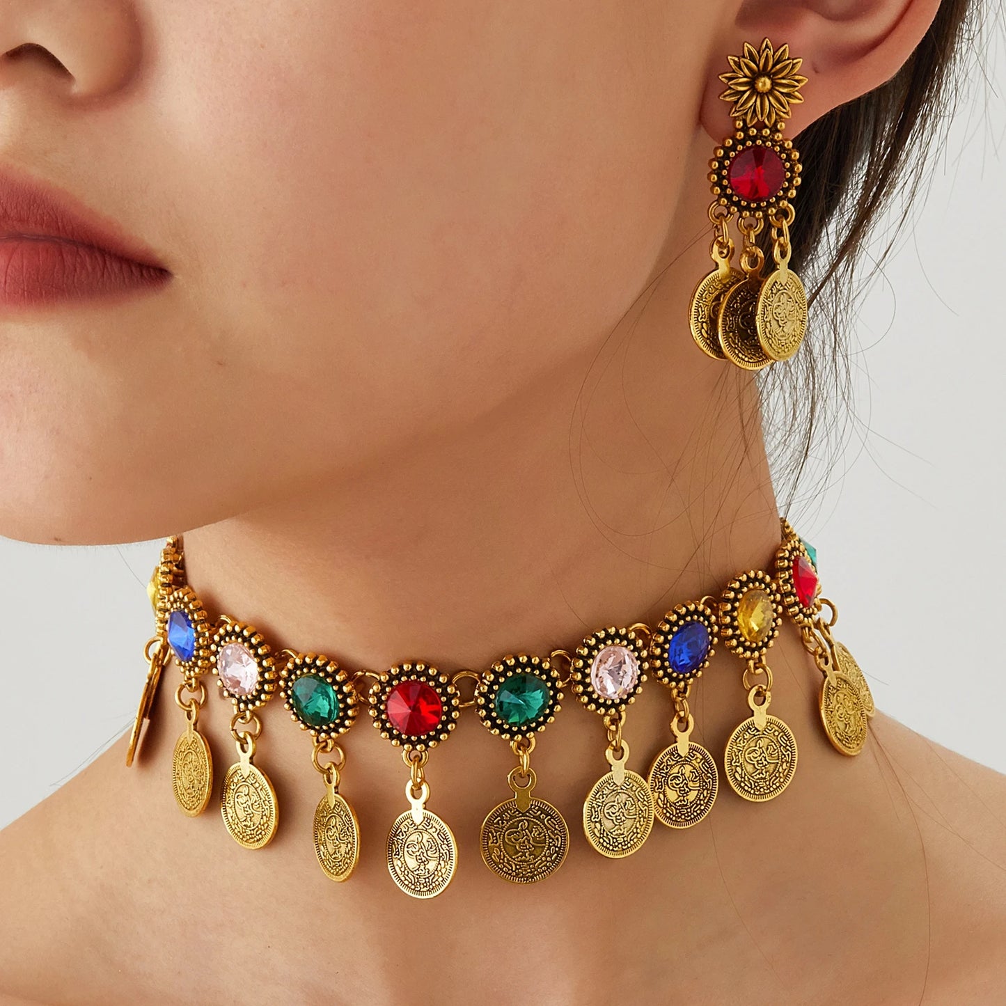 Bohemian Crystal Statement Necklace & Earrings