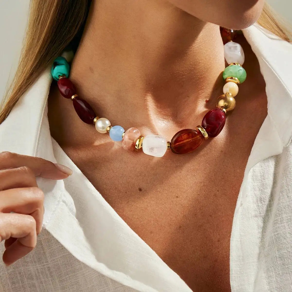 Colorful Bohemian Resin Bead Neck Chain