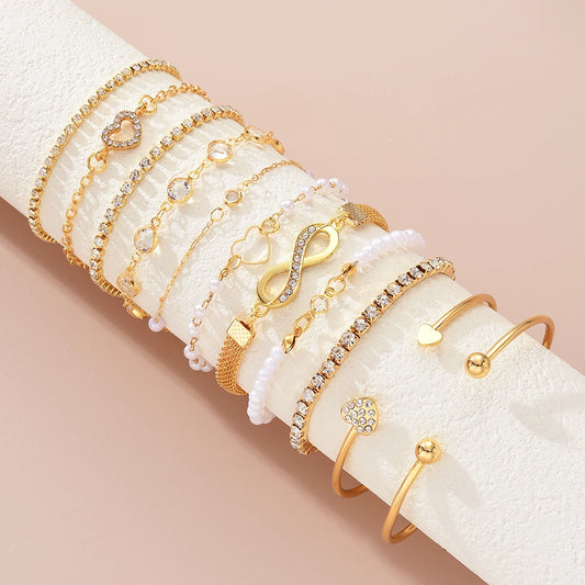 Vintage Gold Infinity & Pearl Stacking Bracelets