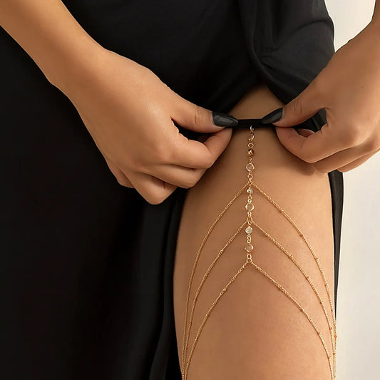 Multilayer Crystal Tassel Leg Chain