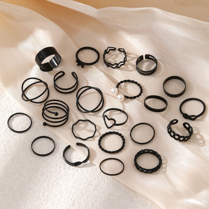 Black 22 Pieces Set Rings