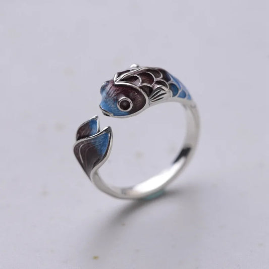 Vintage Lucky Koi Fish Cyprinoid Open Ring