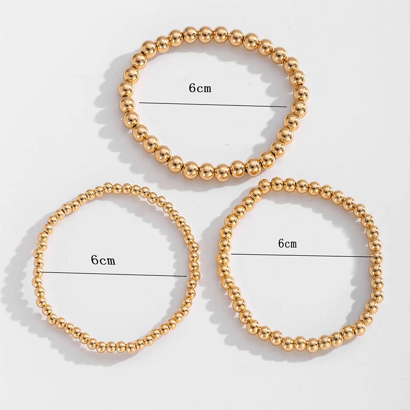 Gold Color Beads Bracelets Set 7 Piece