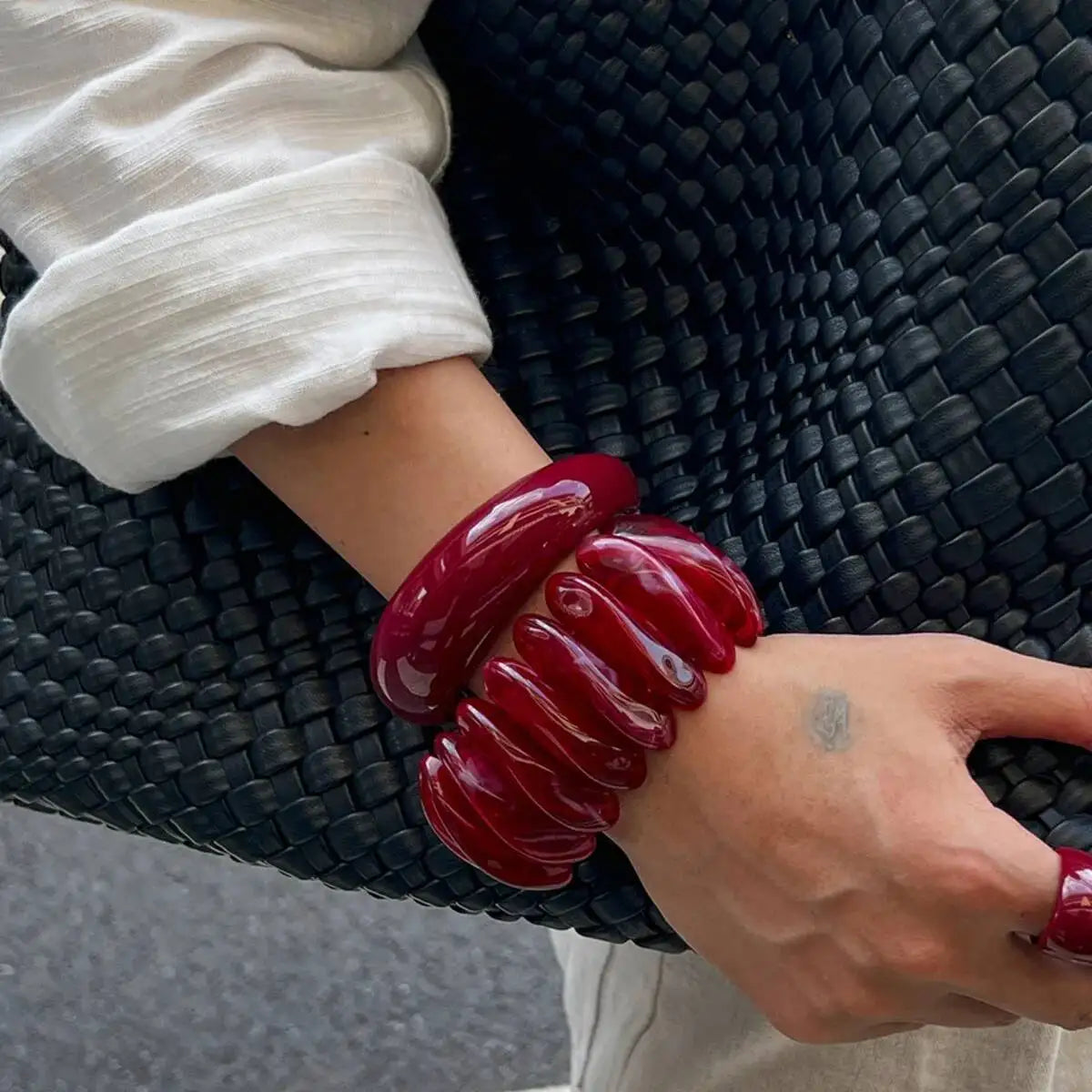 Chunky Red Acrylic Resin Cuff Bangle