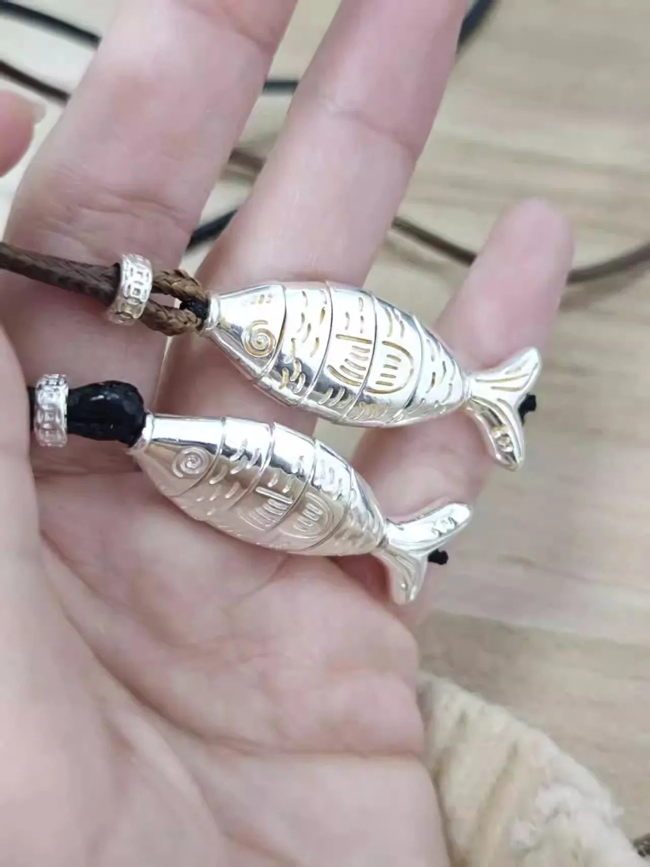 Vintage Adjustable Leather Fish Charm Necklace
