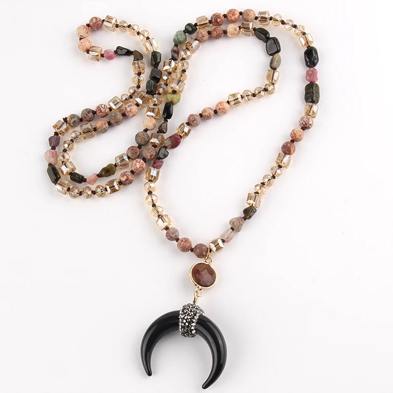 Horn Moon Natural Stones Necklace boho chic 