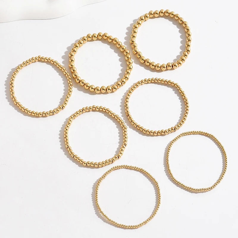 Gold Color Beads Bracelets Set 7 Piece