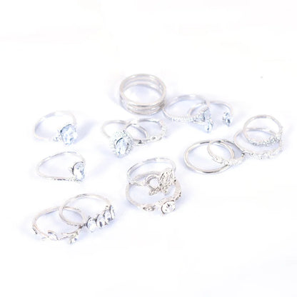 Vintage Boho Rhinestone Ring Set (15-Piece)