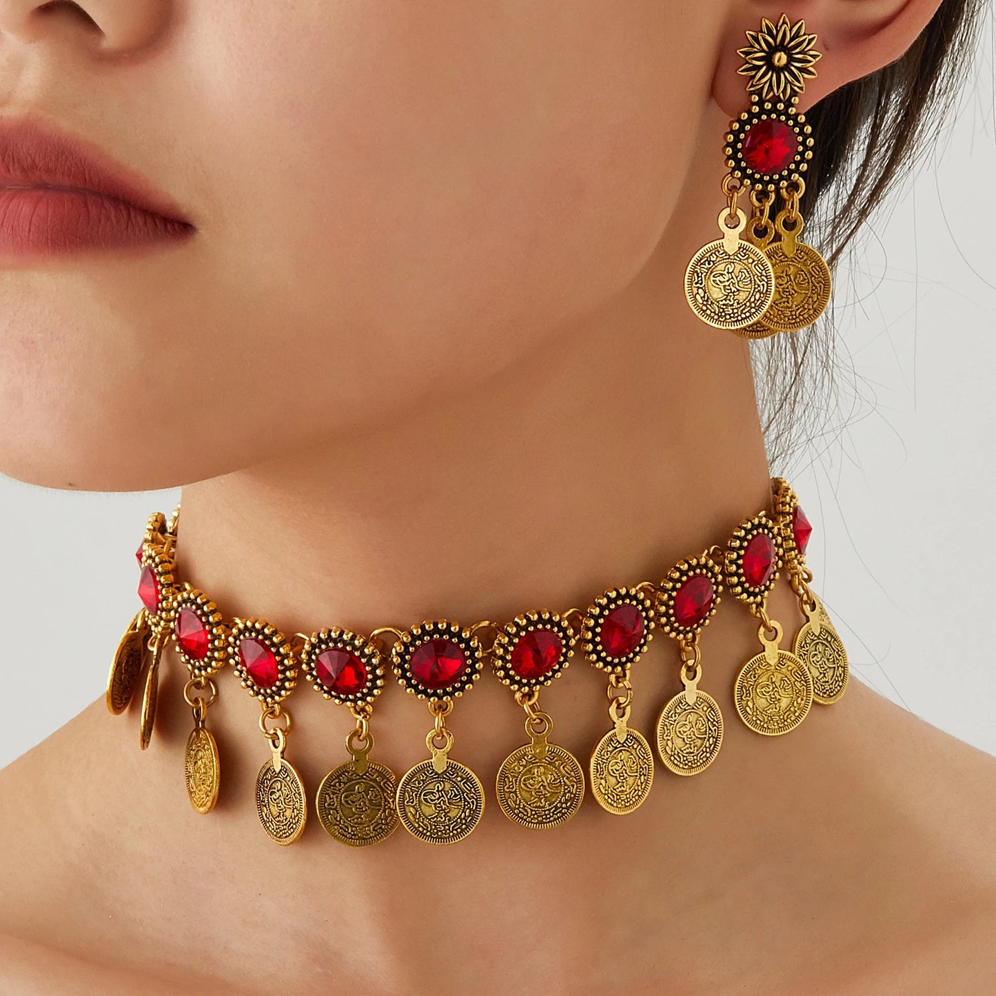 Bohemian Crystal Statement Necklace & Earrings