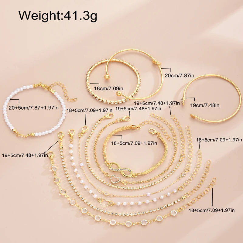 Vintage Gold Infinity & Pearl Stacking Bracelets
