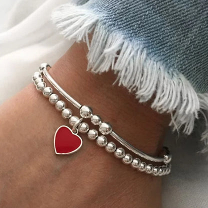 Red Heart Beads Chain Bracelets boho chic 