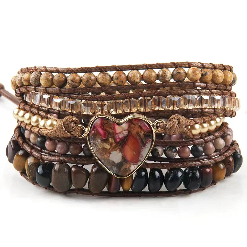 Natural Stones Heart Bracelet Boho chic jewelry