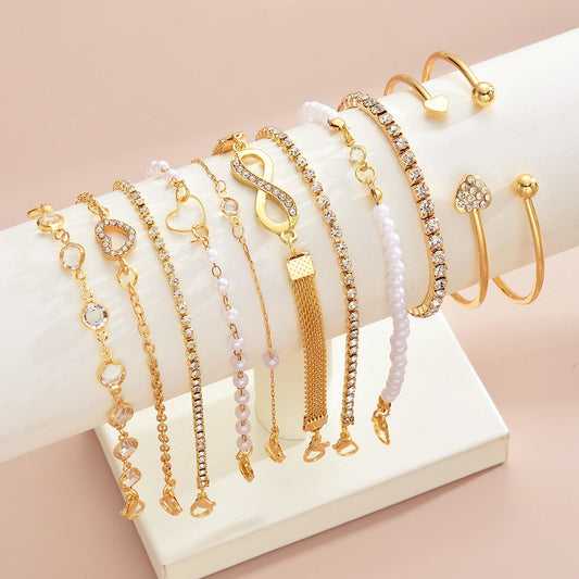Vintage Gold Infinity & Pearl Stacking Bracelets