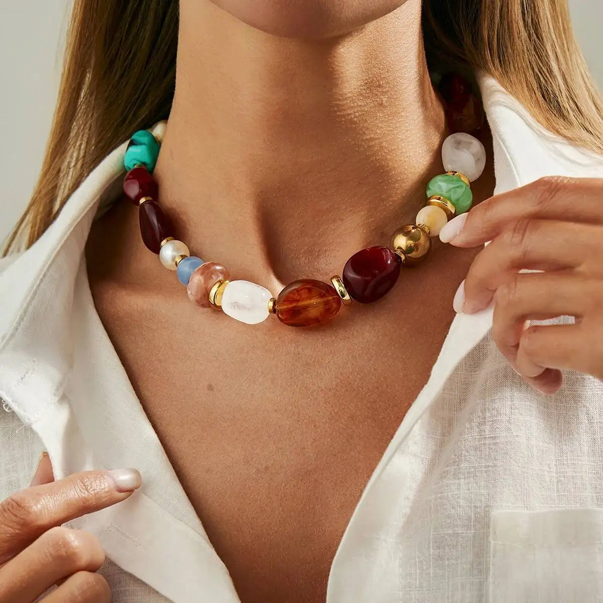 Colorful Bohemian Resin Bead Neck Chain