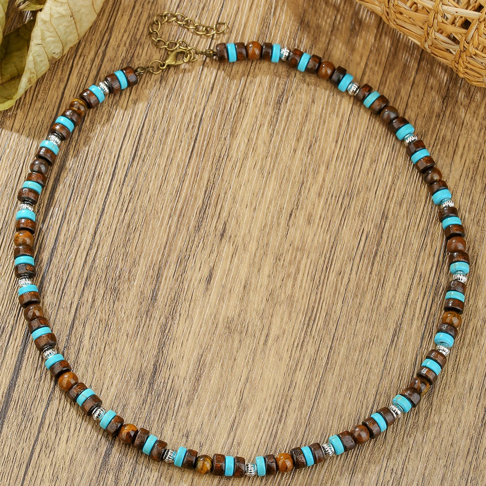 Handmade Pine Stone & Wood Bead Jewelry Set