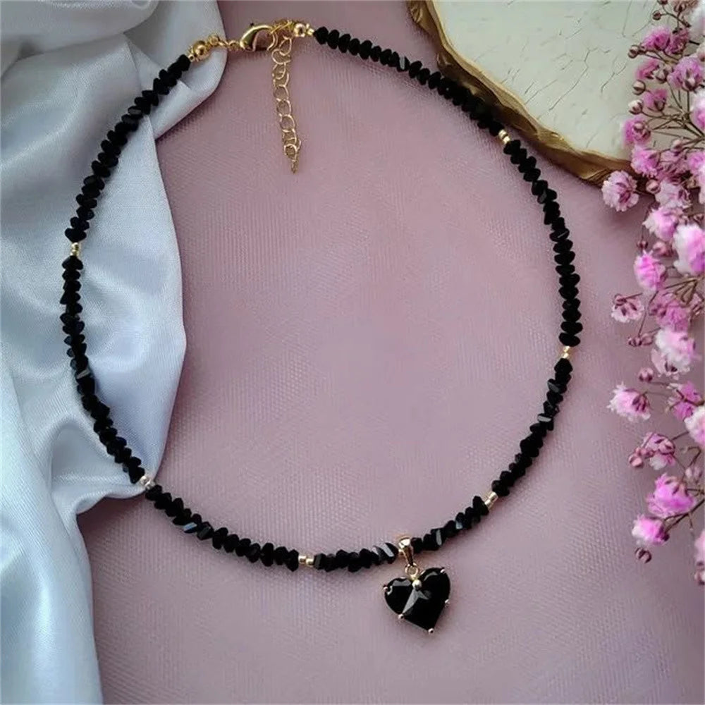Boho Baroque Crystal Heart Chain Necklace