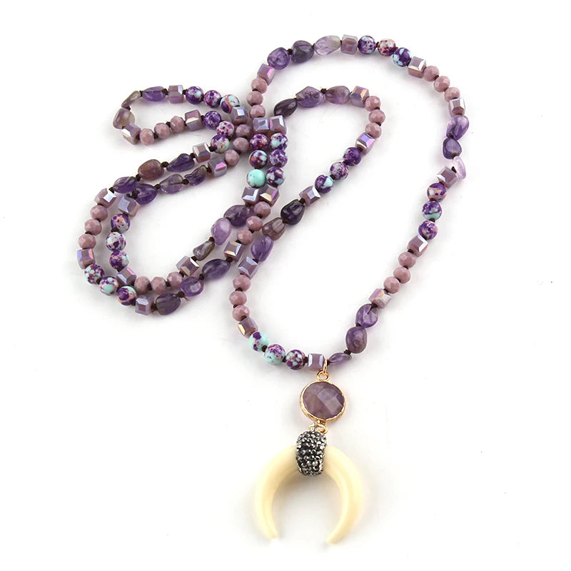 Horn Moon Natural Stones Necklace boho chic 