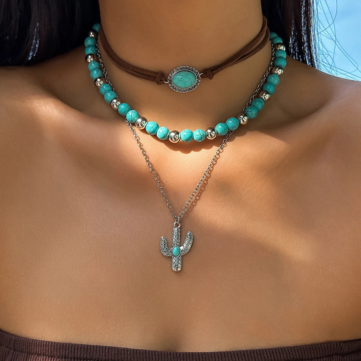 Blue Stone Cactus Necklace