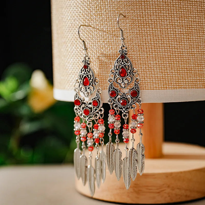 Boho Leaf Tassel Earrings