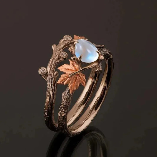 Lunar Leaf Boho Moonstone Ring
