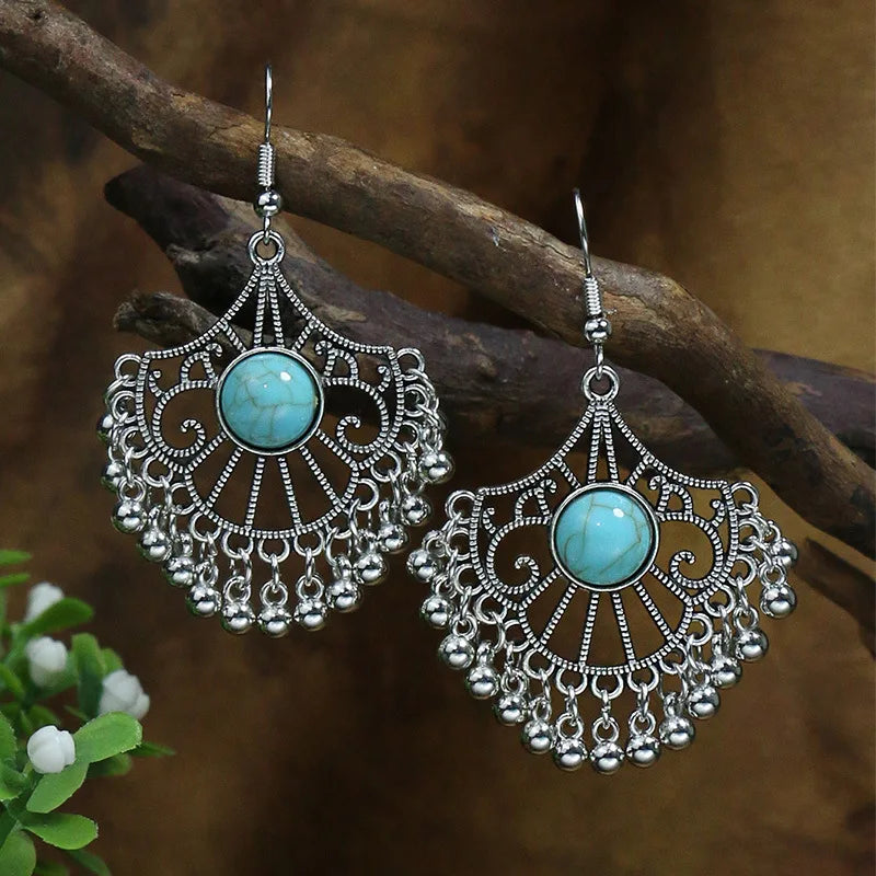 Blue Stone Tassel Dangle Earrings