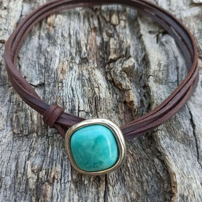 Leather Rope Turquoise Pendant Necklace