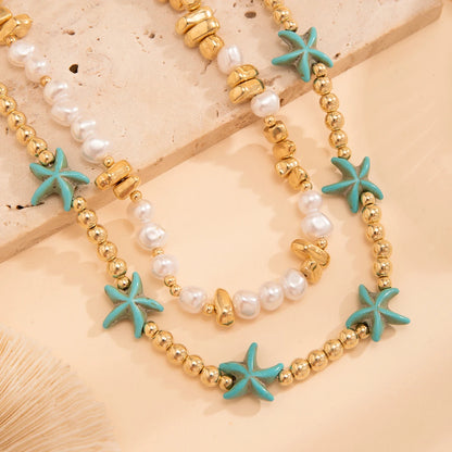 Blue Starfish Star Beads Necklace