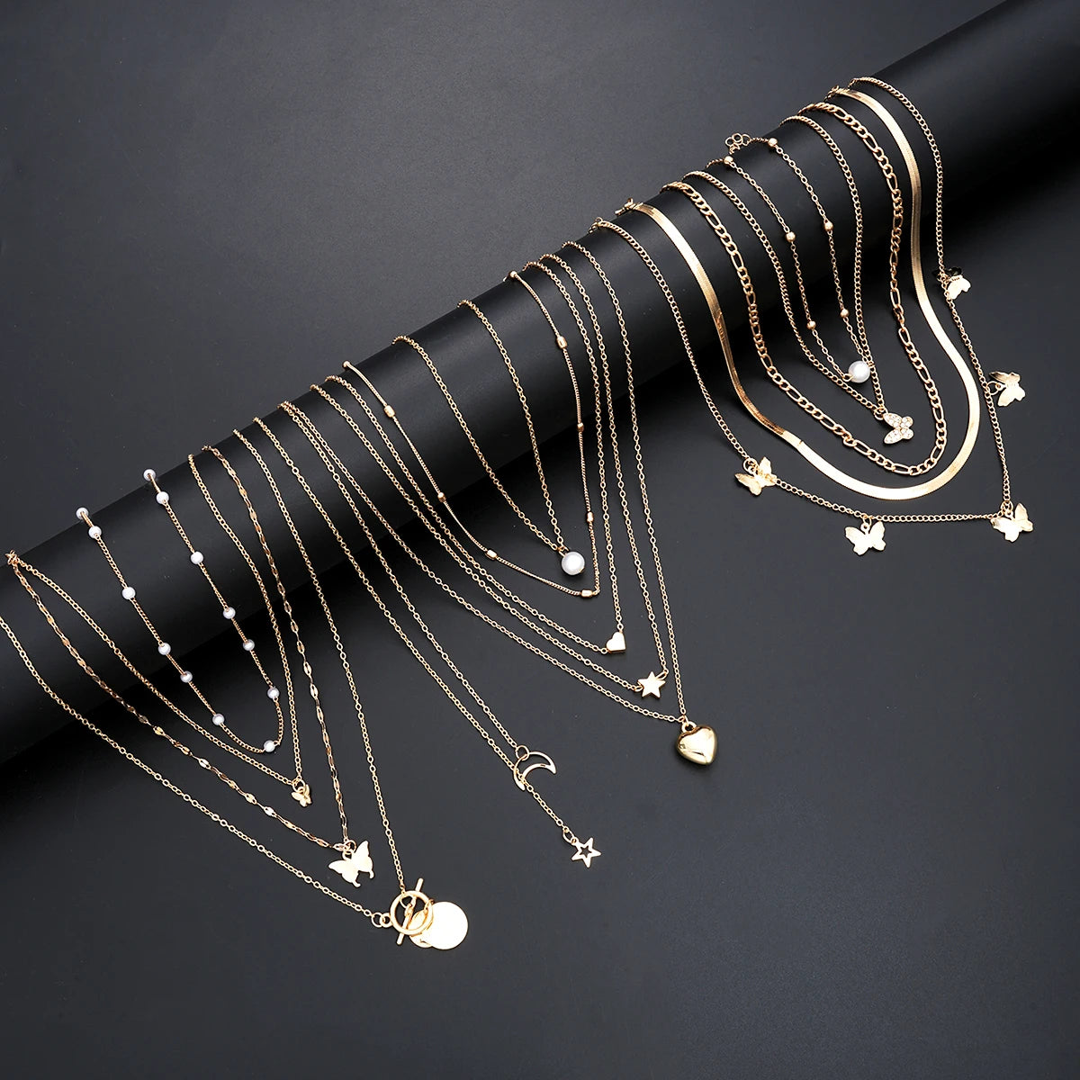 Bohemian Layered Charm Necklace Set