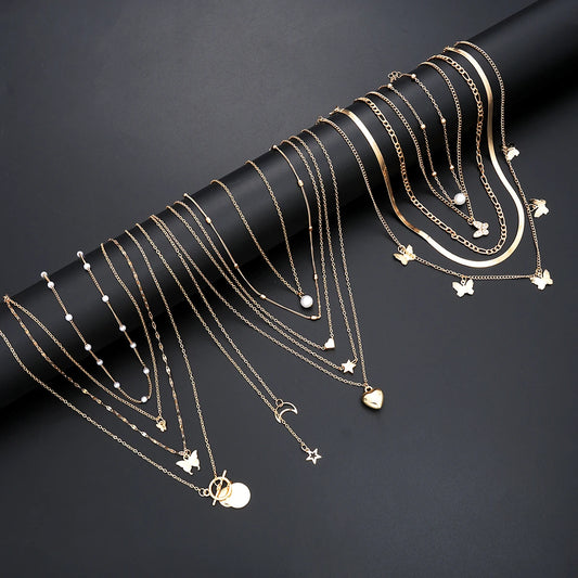 Bohemian Layered Charm Necklace Set