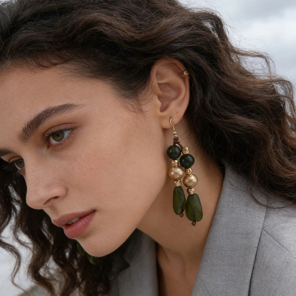 Boho Earthy Statement Earrings – Warm Toned Drop Jewelry