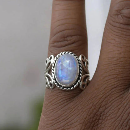 Huitan Boho Style Ring with Opal Stone