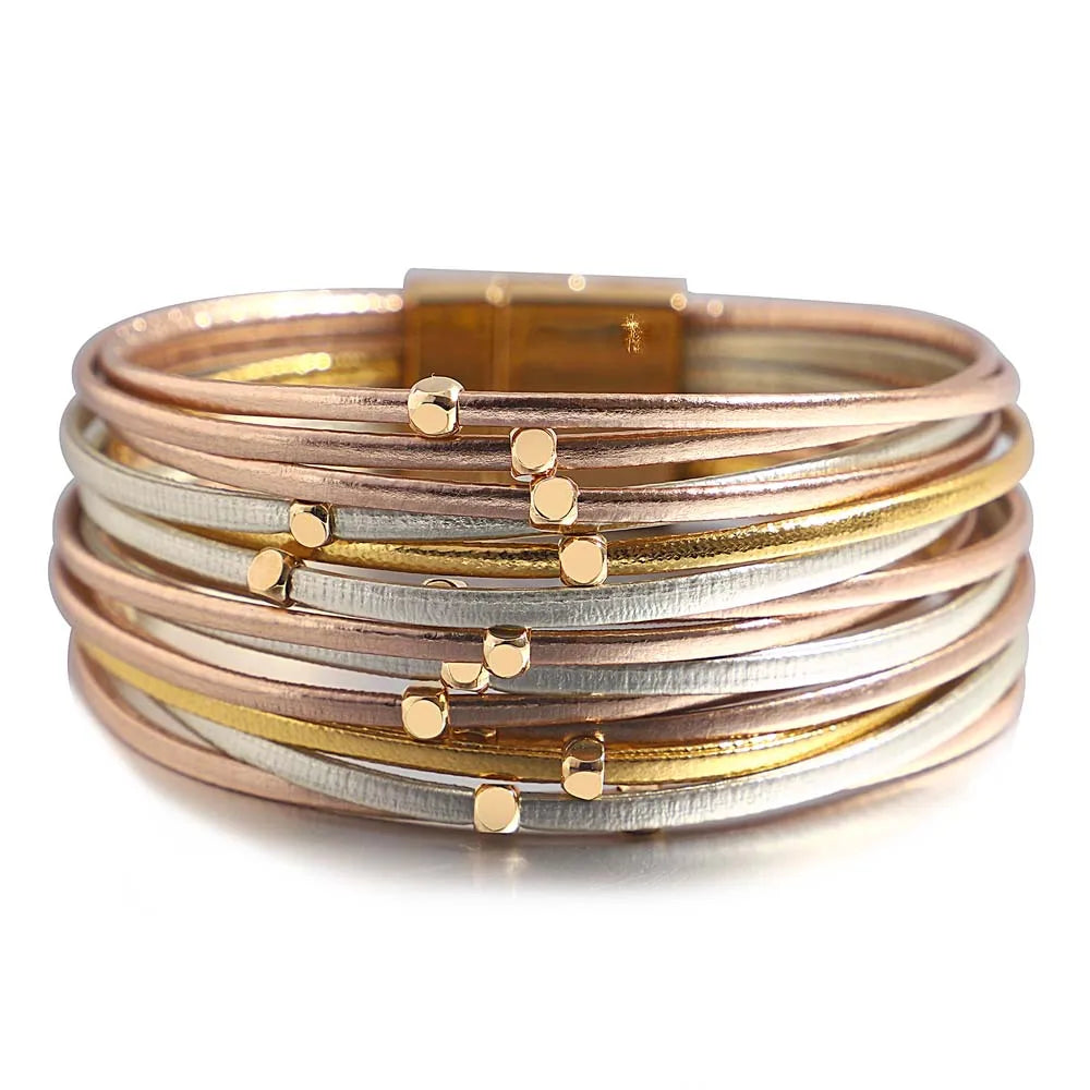 Leather & Metal Beads Multilayer Bracelets