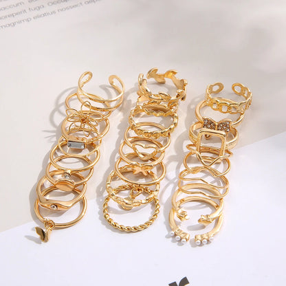 Vintage Gold Heart Butterfly Rings Set