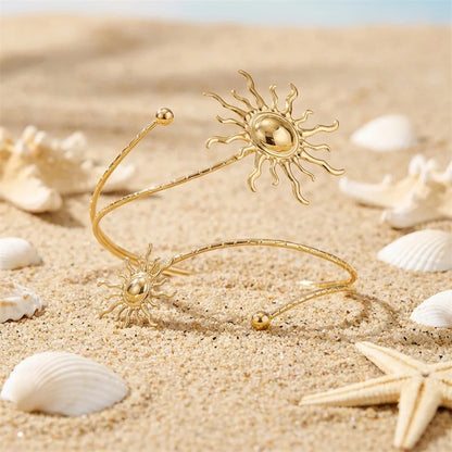 Gold Sun Spiral Upper Arm Cuff – Adjustable Boho Armlet