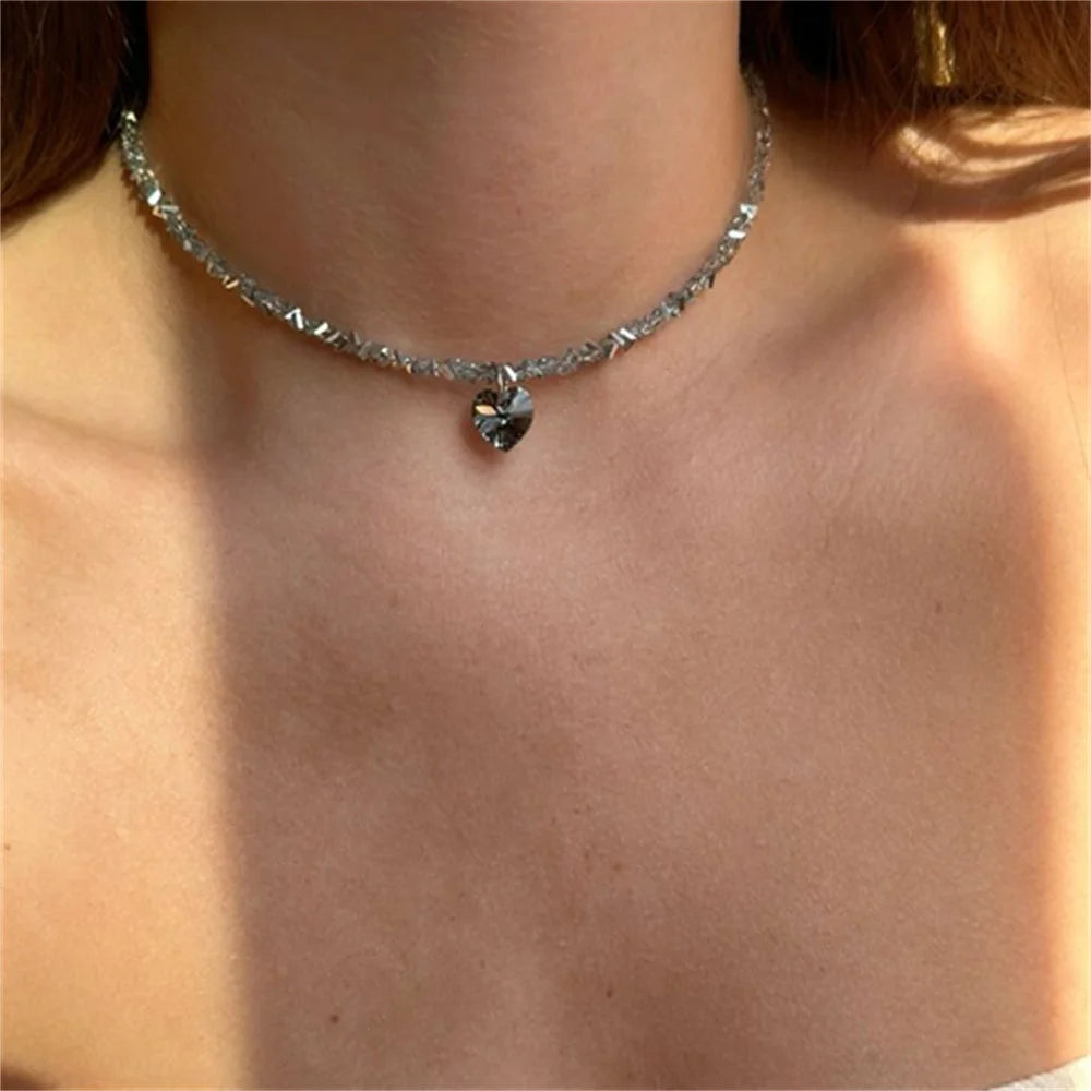 Boho Baroque Crystal Heart Chain Necklace