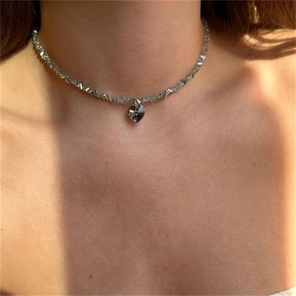 Boho Baroque Crystal Heart Chain Necklace