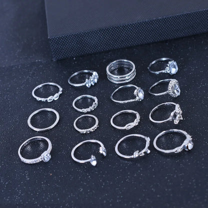 Vintage Boho Rhinestone Ring Set (15-Piece)