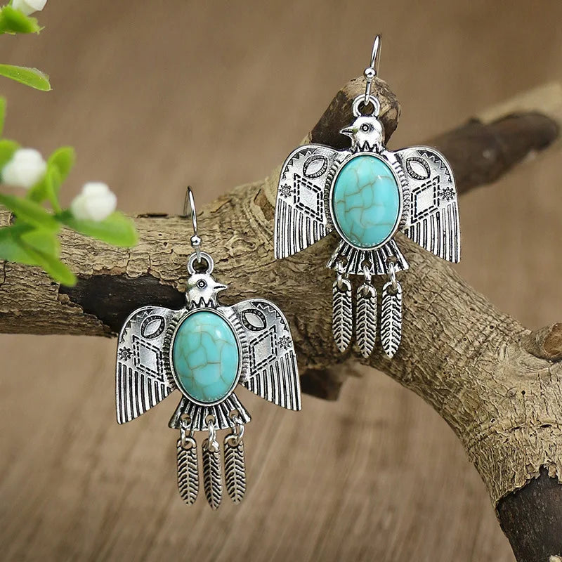 Blue Stone Tassel Dangle Earrings