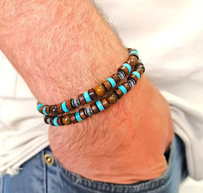 Handmade Pine Stone & Wood Bead Jewelry Set
