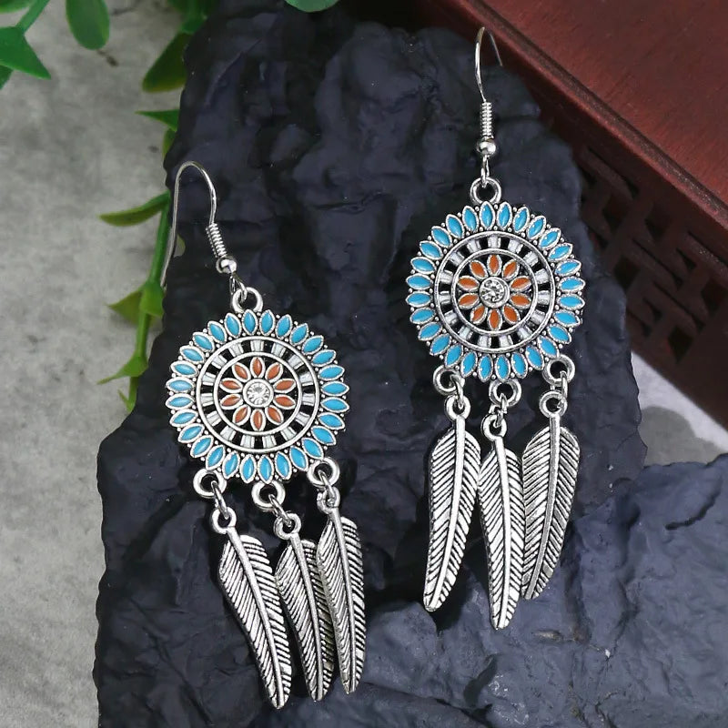 Blue Stone Tassel Dangle Earrings