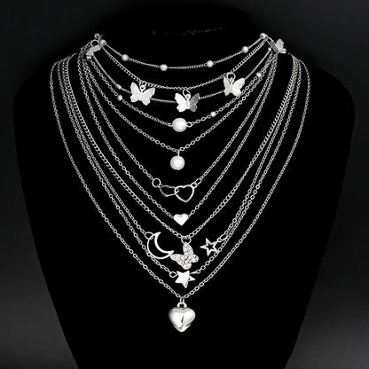 Bohemian Layered Charm Necklace Set